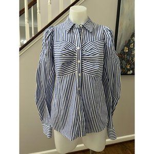 VERONICA BEARD Candice Puff Sleeve Striped Button Down Shirt - Size 4
